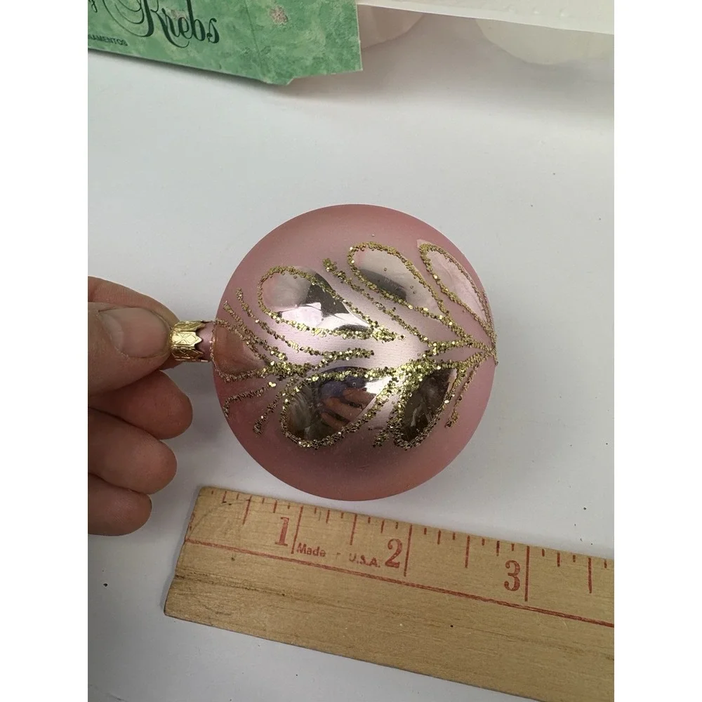 Vintage Krebs Glass Christmas Ornaments Set of 4 Pink & Gold Hand Decorated USA‎